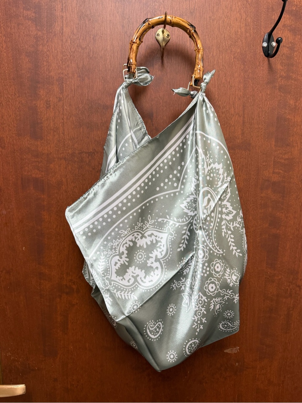 Silky Bandana-Print Bamboo Handle Bag